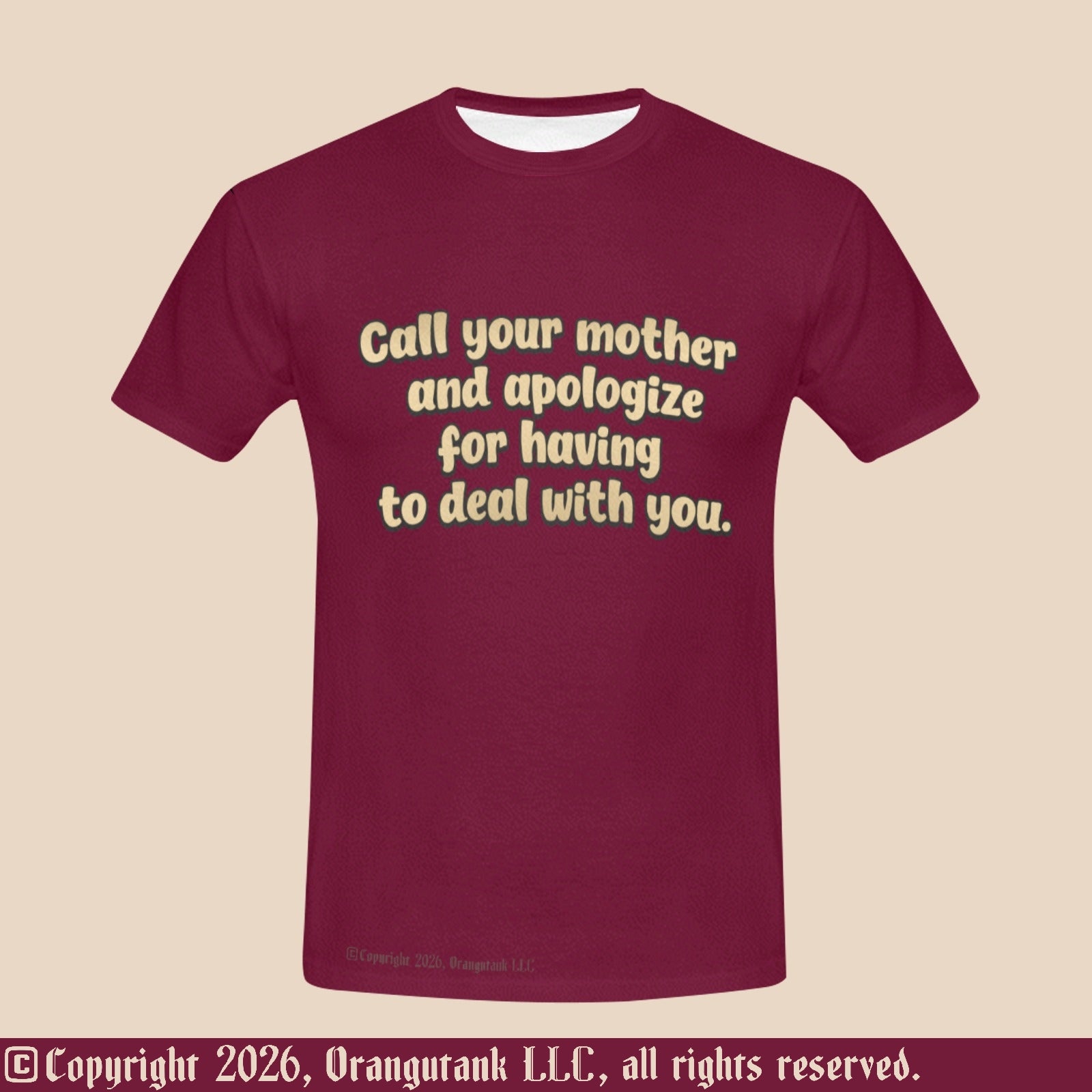 Call Your Mother - Unique Designer Adult Unisex Quick Drying Crew Neck T-Shirt