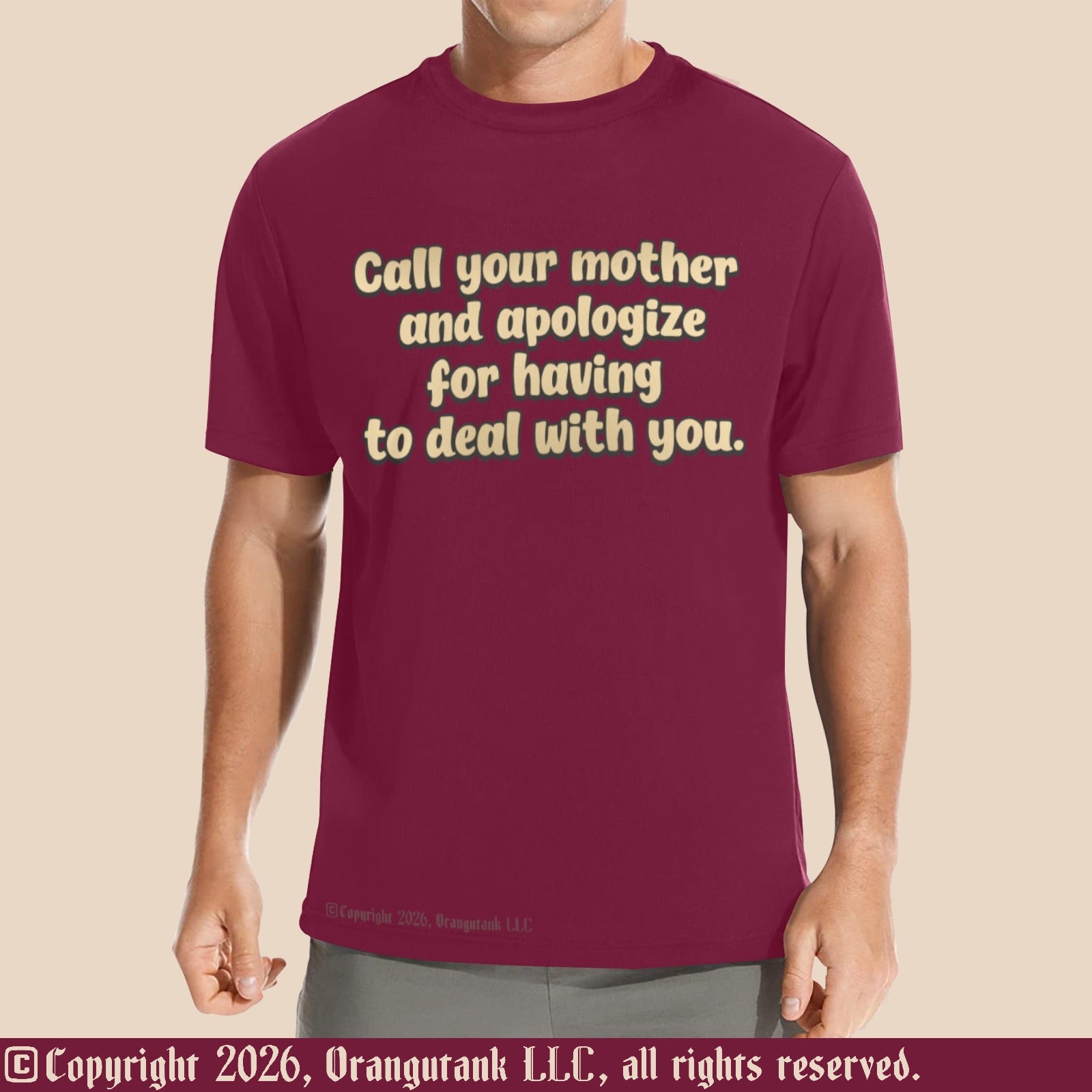 Call Your Mother - Unique Designer Adult Unisex Quick Drying Crew Neck T-Shirt