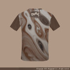T-shirt with brown and beige abstract pattern on a beige background