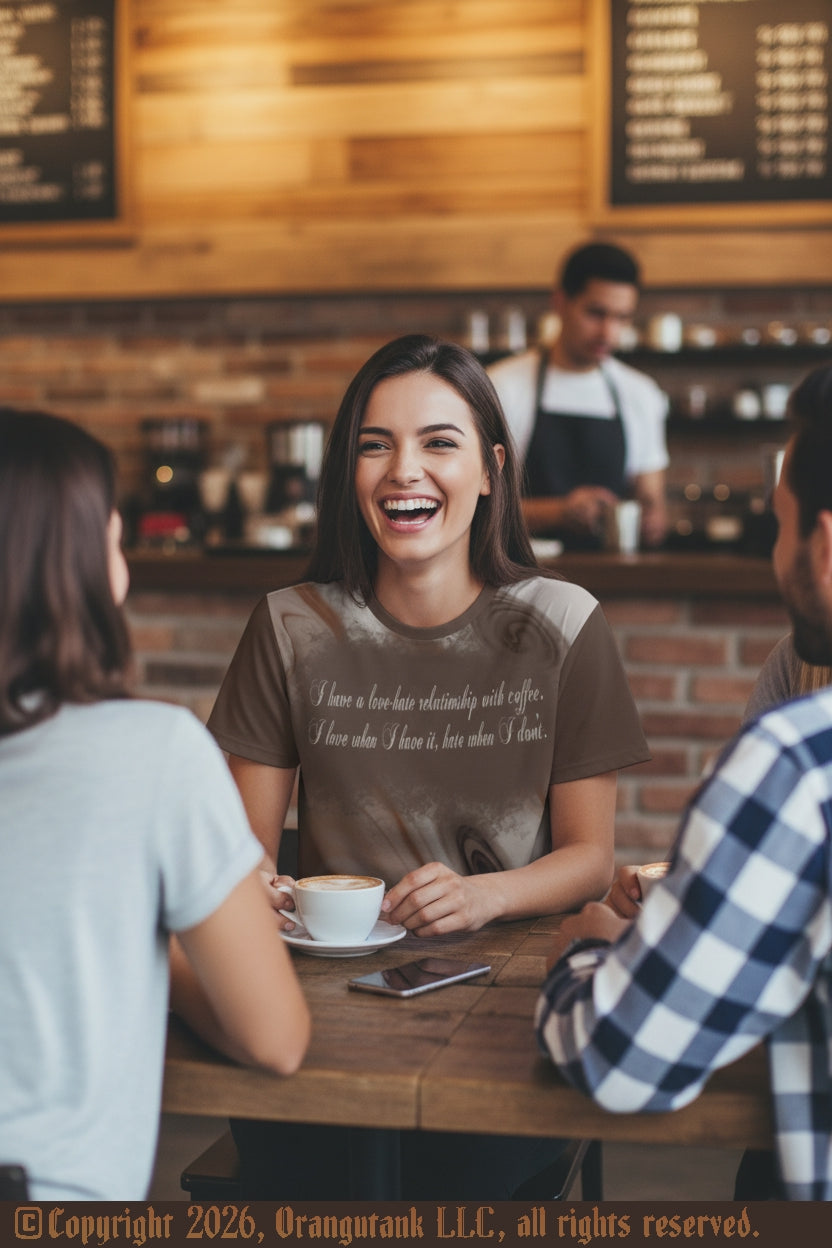 Love-Hate Coffee - Unique Unisex Designer All Over Print Quick Drying Crew Neck T-Shirt